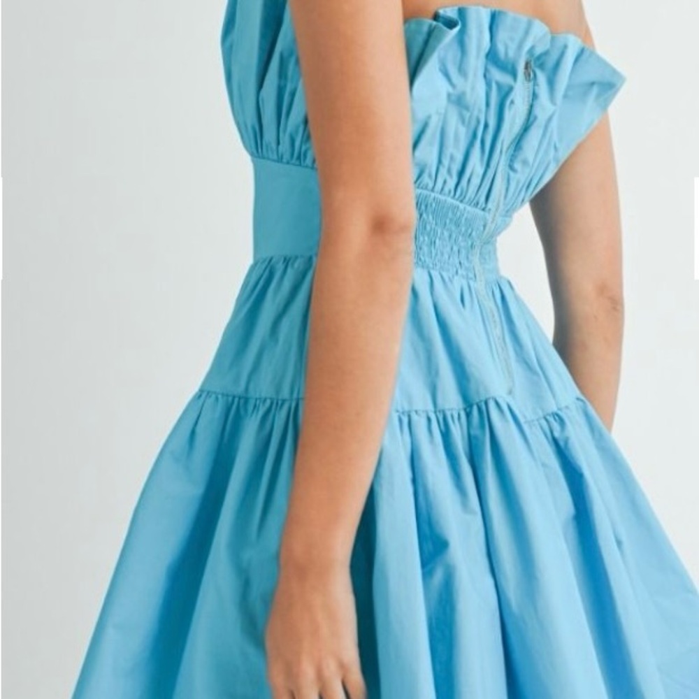 Strapless Blue Ruffle Dress - Picture 2 of 3
